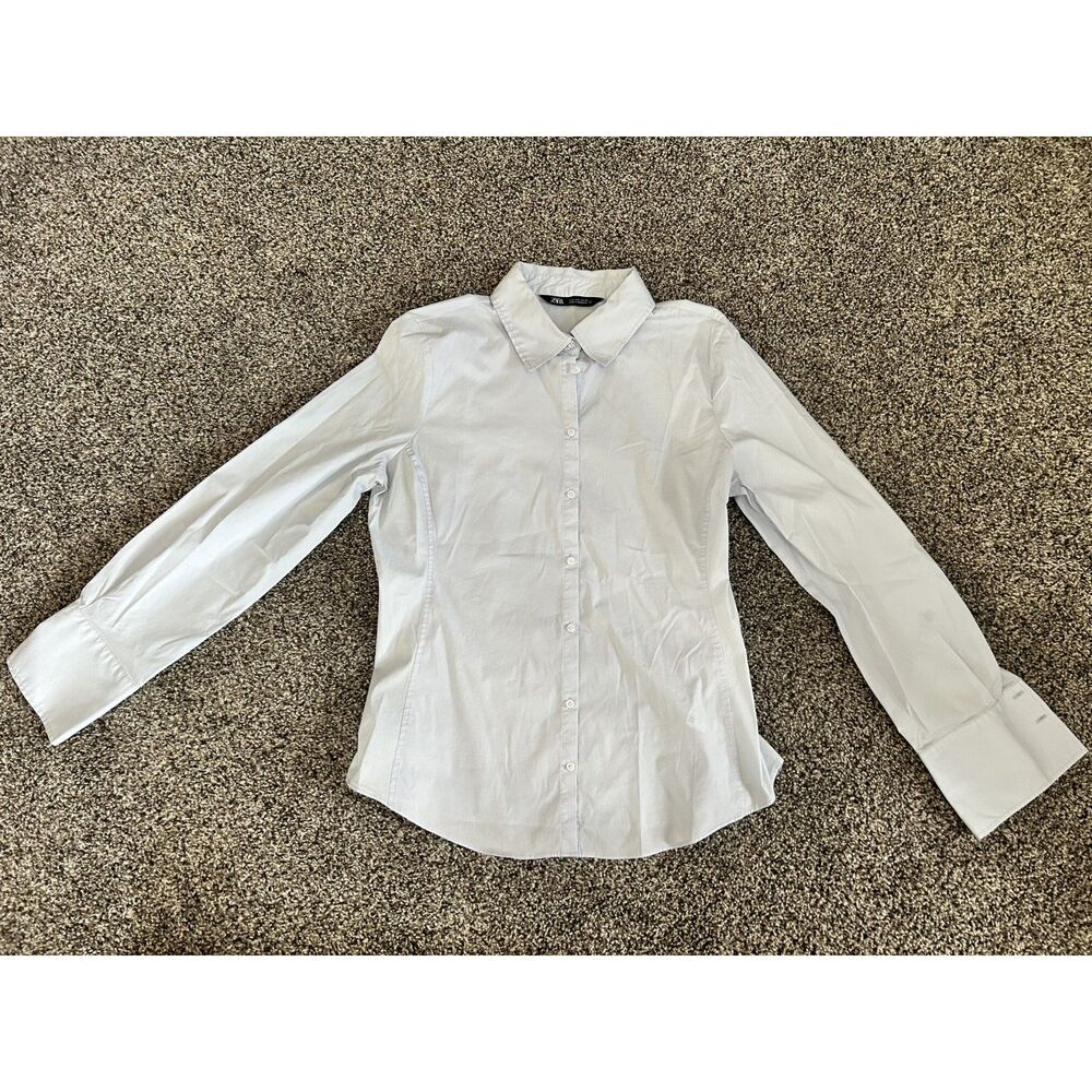 Zara blue button-up poplin long sleeve shirt L